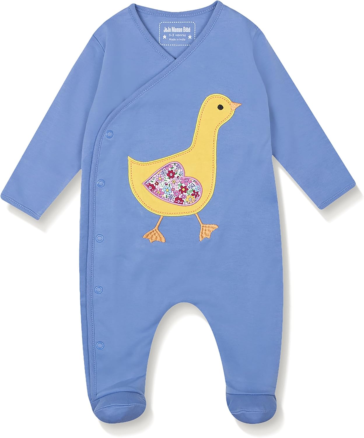 JoJo Maman Bebe Kid's Duck Applique Sleep Suit Bell, Blue