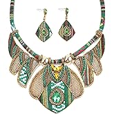 YAZILIND African Jewelry Sets for Women Boho Tribal Retro Statement Choker Necklace and Dainty Dangle Earring Set Multicolor Ethnic Style Chunky Bib Collar Costume Jewelry Accessories