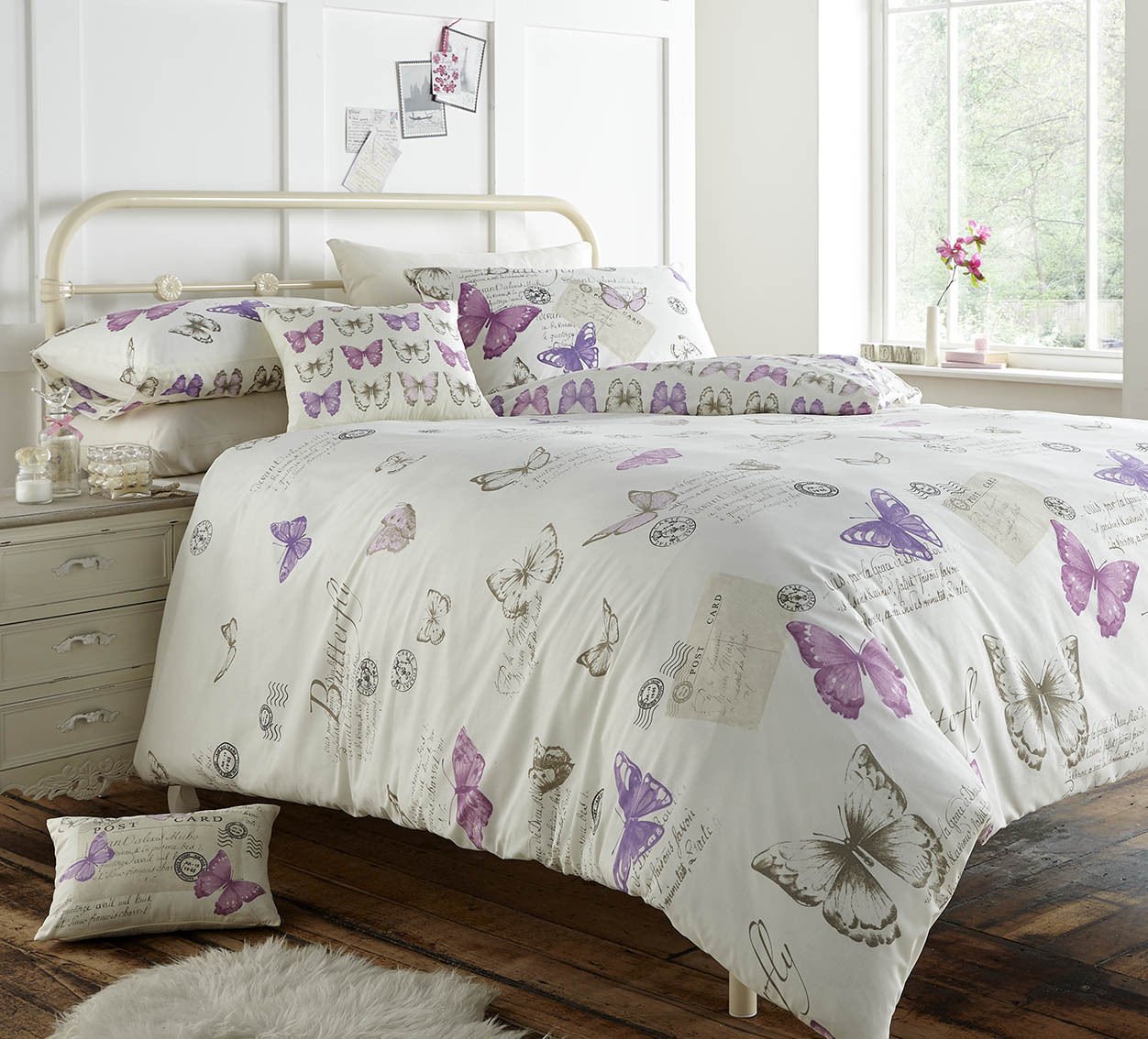Shelly Charlie Butterfly Pink Purple Super King Bed Size Floral Duvet