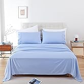 Whitney Home Textile King Sheet Set - 4 Piece Bed Sheets for King Size Bed, Luxury Soft Breathable Microfiber, Extra Deep Pocket, Bedding Sheets & Pillowcase, Wrinkle Free Oeko-Tex, Sky Blue