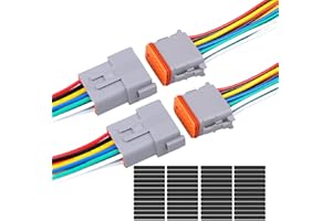 Exqutoo 2Pack 12-Pin Waterproof DT Connector Male and Female Wire Connectors with 16AWG 105℃ 600V Wires and Heat Shrink Tubes, Applicable for Automotive Electrical Connections