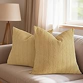 COCOPLOCEUS 26x26 Pillow Covers Boho Euro Shams Set of 2 Decorative Throw Pillow Covers Cotton Large Square Pillowcase for Couch Bed, Yellow
