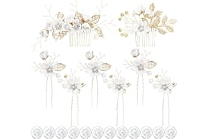 inSowni -20 Pack White Dusty Pink Blue U Shape Flower Shape Pearl Spiral Hair Combs Hair Bridal Accessories