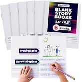 Hygloss Half Blank Books for Kids, Bulk 6 Pack, 5.5 x 8.5 A5, White | To Write Stories and Illustrate, Primary Journal for Grades K-2, Preschool/Kindergarten Notebook with Picture Space, 24 Pages