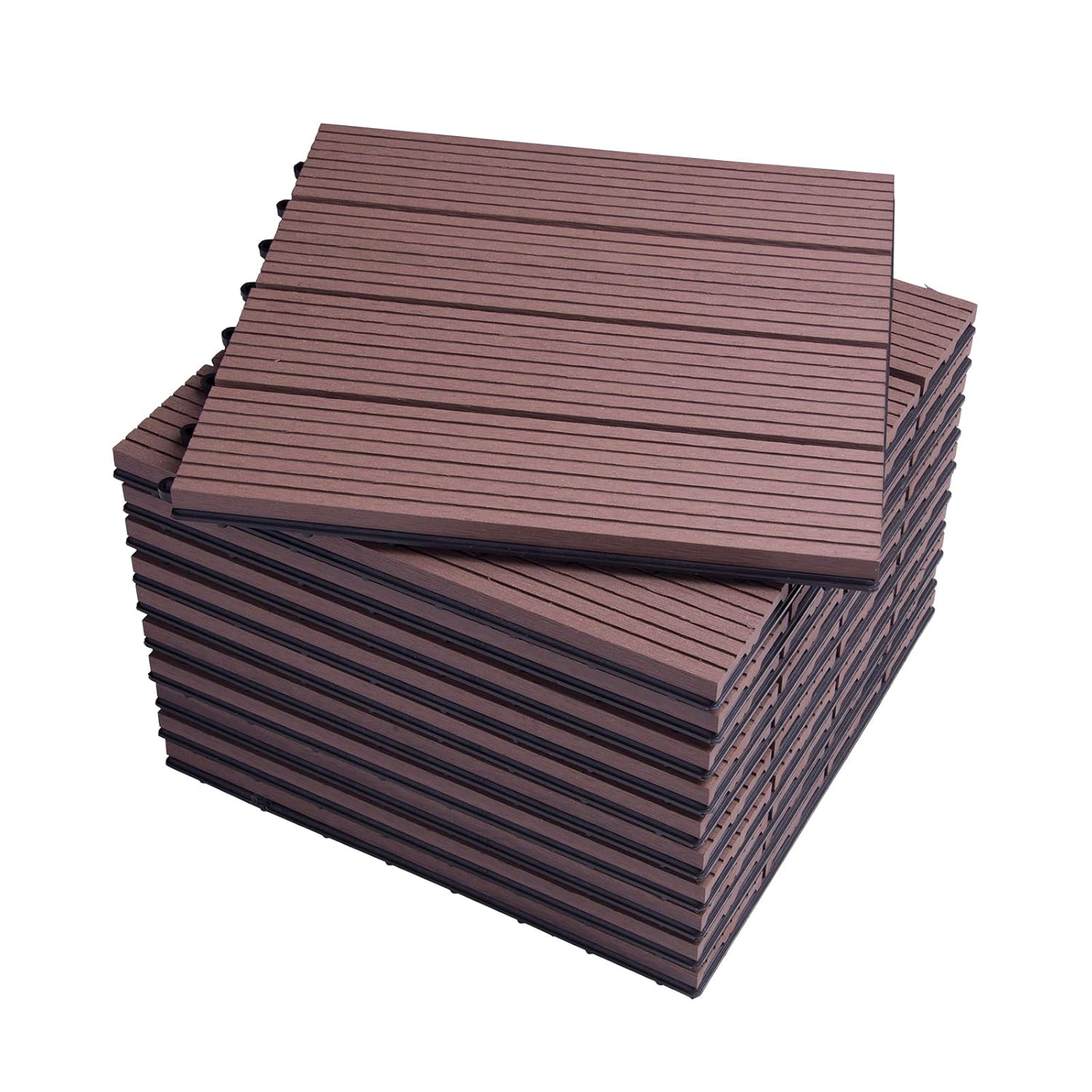 WOLTU WPC Composite Decking Tiles Set of 11 Interlocking Wood Effect