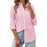 siliteelon Womens Button Down Shirt Linen Button Up Shirts for Women Long Sleeve Summer Shirt Collared Blouse Linen Tops