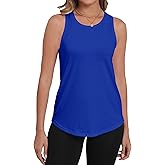 PRIMODA Womens Sleeveless Tank Tops Crew Neck Loose Fit Summer Casual Flowy Curved Tunic Shirt