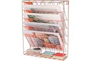 superbpag Hanging File Organizer 5 Tier Wall Mount Document Letter Tray Storage Rack for Office Home Dormitory, Rose Gold