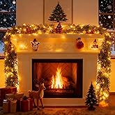 HUZIYAHAN Christmas Garland with Lights Pine Garland Lighted Prelit Christmas Garlands for Mantle Stairs Xmas Garlands Lighted Garland Battery Operated Home Decor Christmas Decorations Outdoor Indoor
