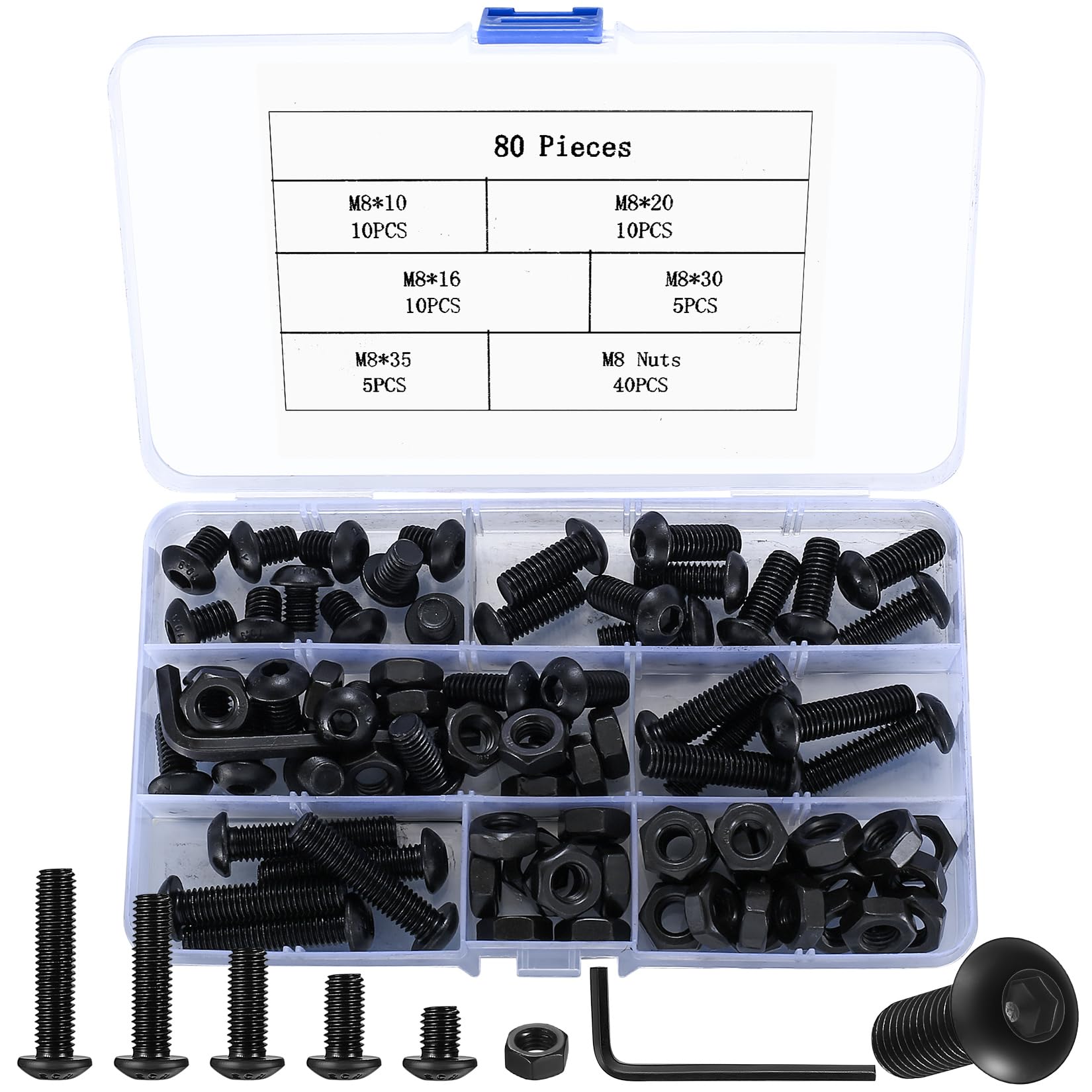 80 Pcs M8 Bolts Set, Alloy Steel Round Head Hex Socket Head Cap Machine Screws and Nuts Set
