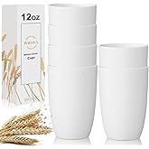 Wrova Wheat Straw Cups Set of 6 Good Alternative to Plastic Cups Reusable 12 oz Unbreakable Drinking Cup Reusable Dishwasher Safe Water Plastic Kitchen Glasses - White