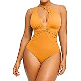 SHAPELLX Women's One Piece Swimsuit Tummy Control Ruched Full Coverage Bathing Suit V Neck Slimming Swimwear