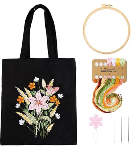 バッグ ARTS&SCIENCE embroidery tote Amazon.com: Black Canvas Tote Bag Embroidery Kit,Flowers Art