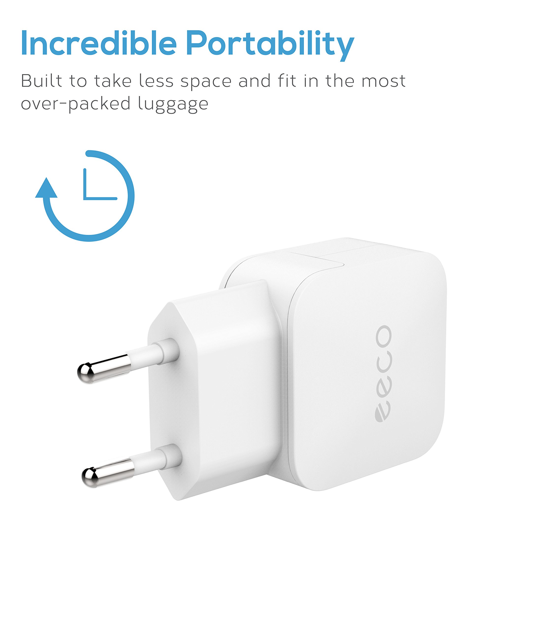 eeco Chargeur Secteur USB 2.4A Universel Secteur Mural Charge Rapide Adaptateur pour iPhone, iPad, Samsung et les autres smartphones et tablettes (Blanc)