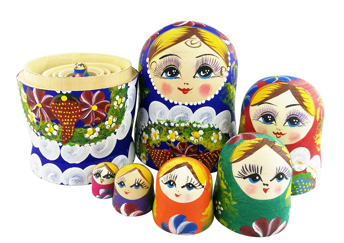 Winterworm® Set of 7 Berries and Flowers Patterns Wooden Nesting Dolls Matryoshka Russian Doll