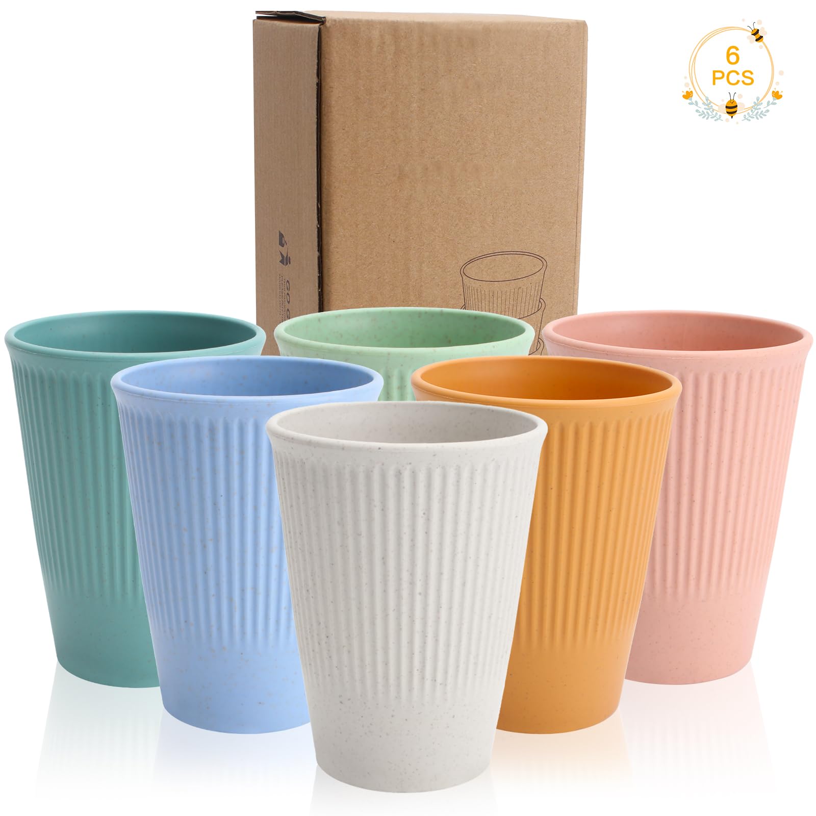Ruicaifu 6 Pieces Unbreakable Drinking Cups, 350 ML Plastic Drinking Cups Reusable Tumbler Cup Microwave and Dishwasher Safe Hot Drink Cups for Water Juice Milk (6 Colors)