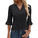 ANRABESS Blouses for Women Dressy Casual 3/4 Sleeve V Neck Shirts Business Work Tunic Tops 2026 Fall Outfits Clothes