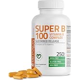 Bronson Super B100 Vitamin B Complex Sustained Release, 250 Tablets | B1, B2, B3, B6, Folic Acid, B12, Biotin &amp; Pantothenic Acid, Energy &amp; Nerve Support, Non-GMO, Gluten-Free &amp; Soy-Free