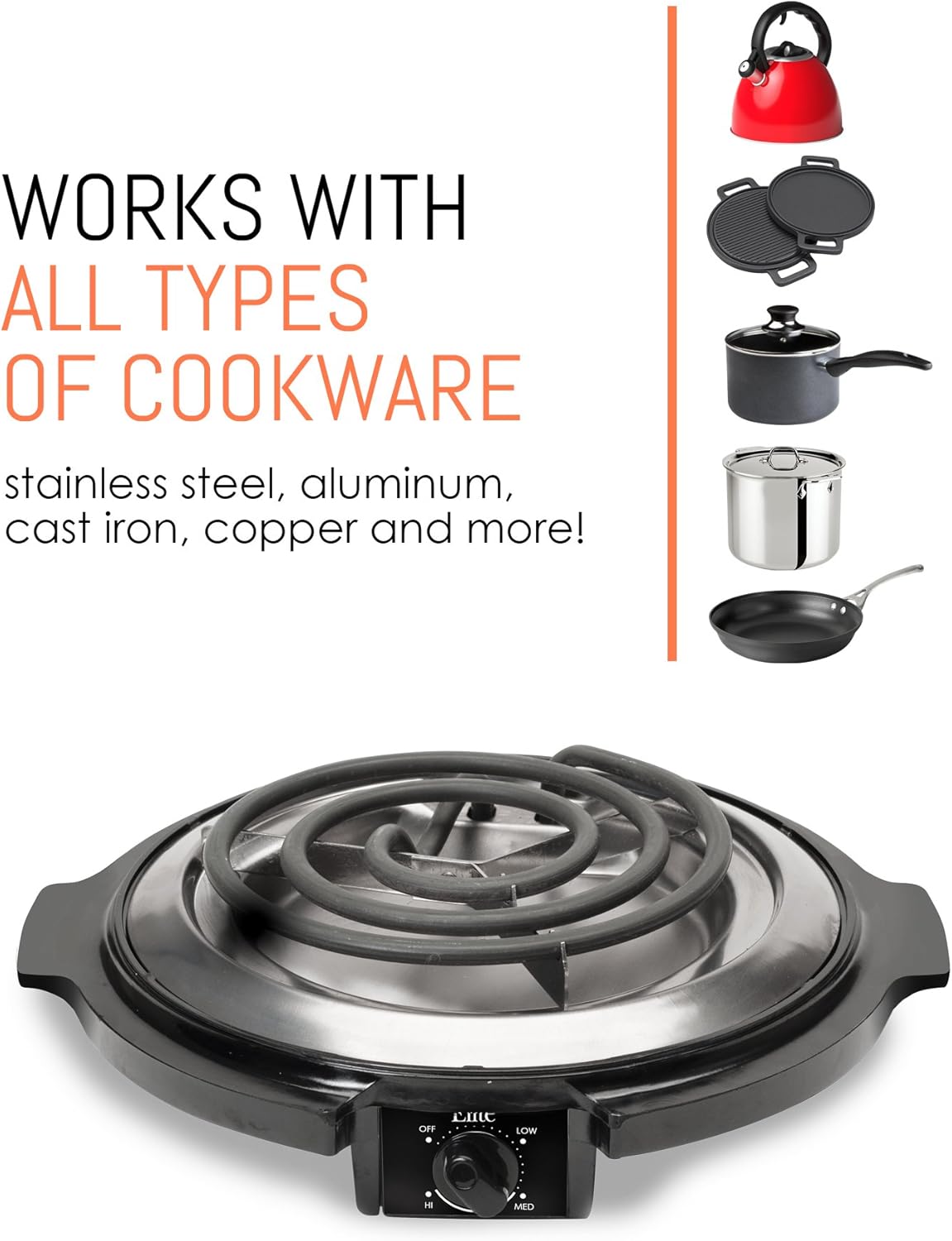 Elite Gourmet Elite Cuisine ESB-300X Single Countertop Portable Small Buffet Burner Electric Hot, Coiled Heating Plate, Temperature Control, Dorms, RV, Camping, 750 Watts, Black: Electric Countertop Burners: Kitchen & Dining