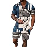 BUNDMAN Men’s short sets outfits 2 piece Summer Tracksuit Short Sleeve Polo men's shirt and short sets summer outfits for men