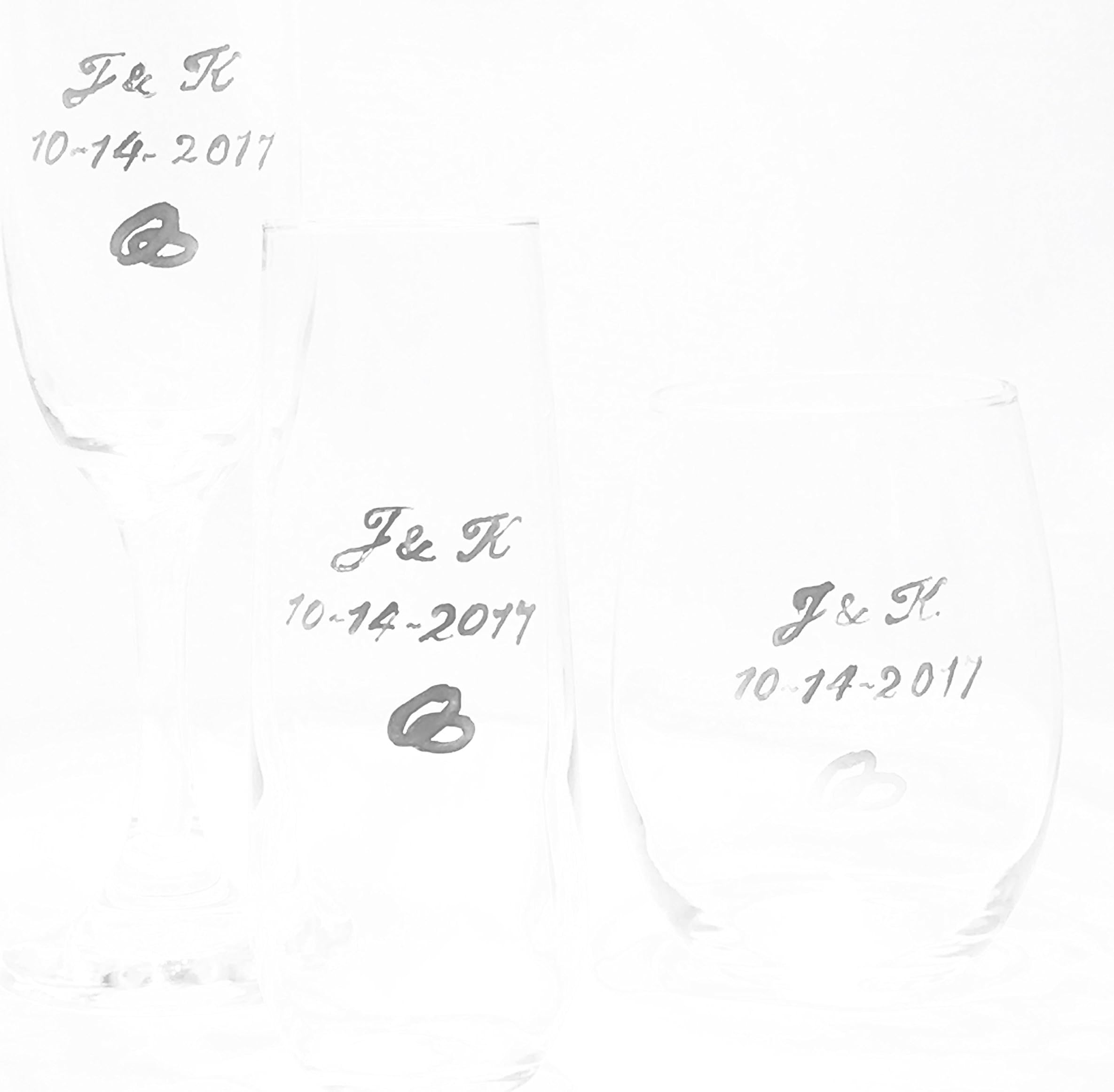 Hand Painted Initialized and Dated Champagne Glasses in Liquid Gilding