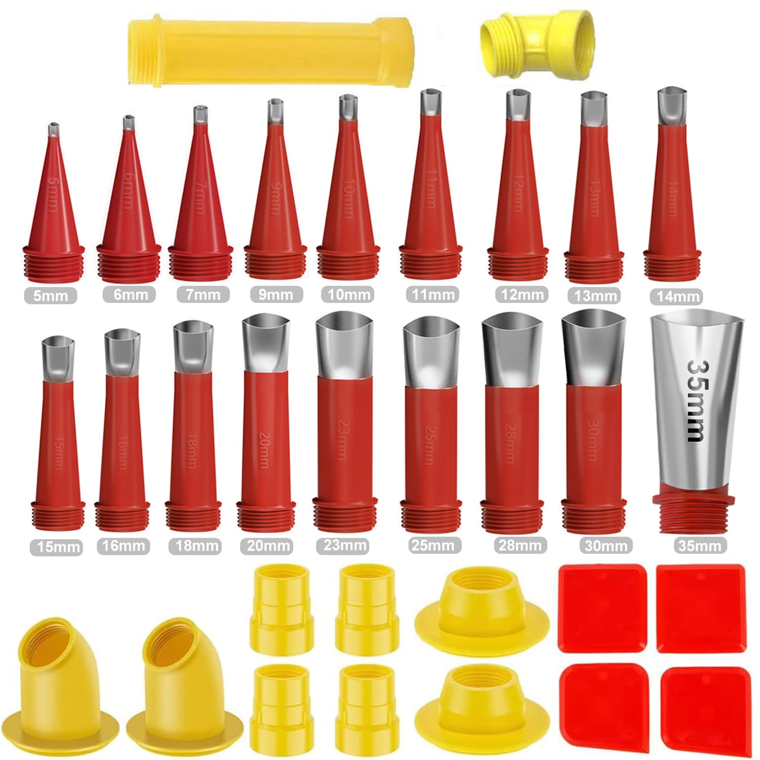Photo 1 of 32PCS Caulk Finisher Kit Stainless Steel Caulk Gun Tips Reusable Caulking Nozzle Coating with Connector Replacement Rubber Nozzle Caulking Tool Kit