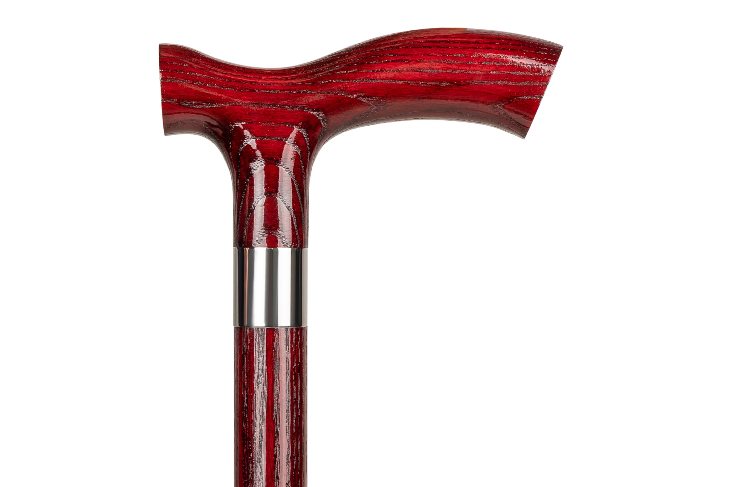 Dr. Watson Classic Fritz Walking Stick – Handcrafted Ash Wood Cane with Polished Stainless Steel Collar (Mahogany)