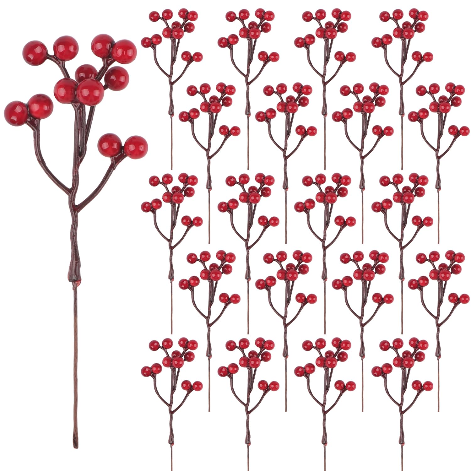 Fangoo 48 Pack Artificial Red Berry Stems,18cm Burgundy Red Berry Picks Holly Berries Branches for Christmas Tree Decorations Crafts Wedding Holiday Season Winter Home Decor