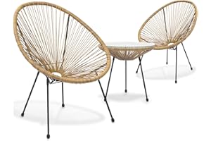 Magshion 3 Piece Balcony Furniture with Cushions All Weather Patio Bistro Sets Outdoor Table and Chairs for Garden Backyard Outdoor Patio Use Porch Chairs, Natural