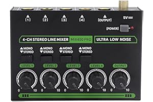 MIX400 4 Channel Audio Mixer, RGB Stereo DJ Studio Mixer, Stereo Mono Switching, Low Noise Digital Sound Mixer for for PC Lap