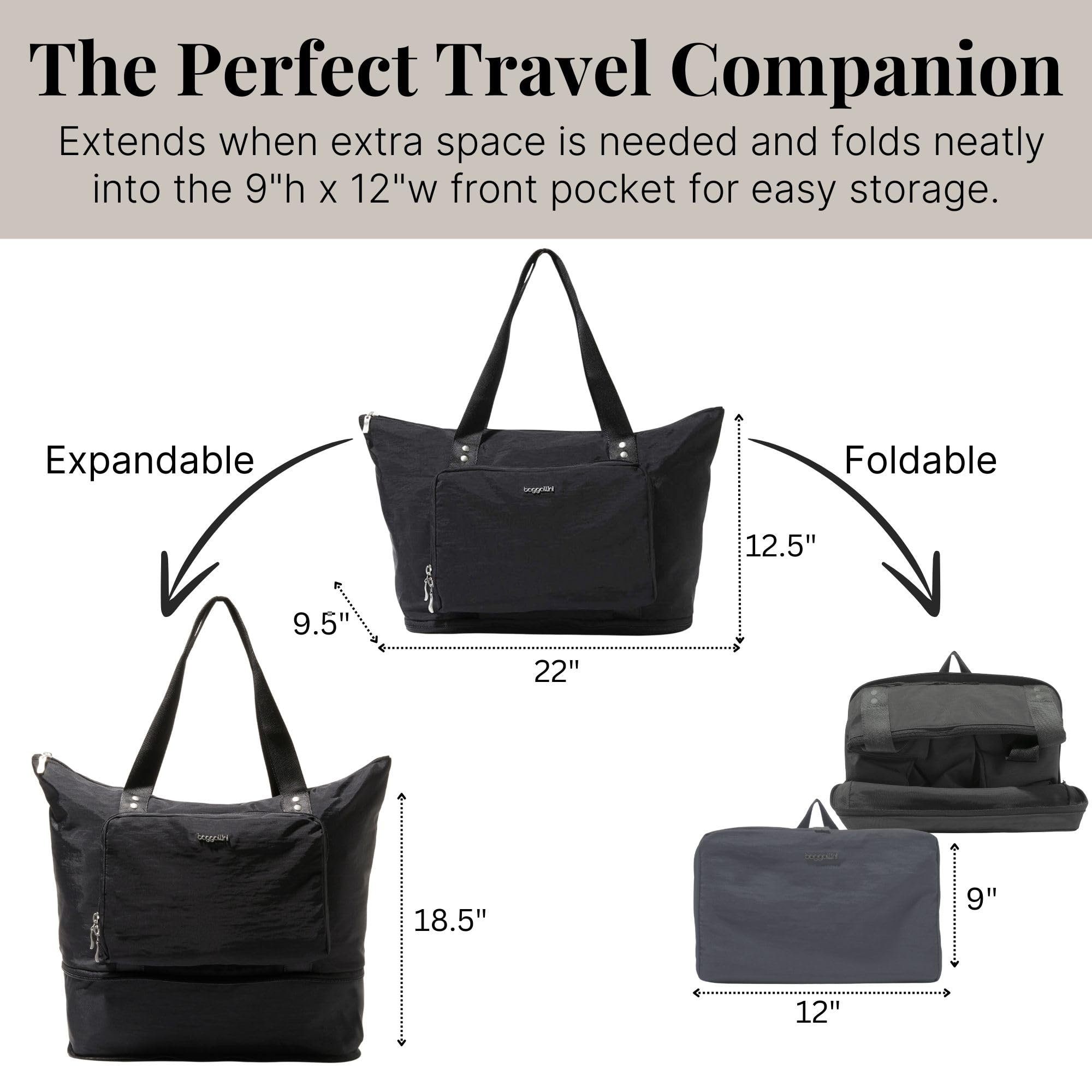 Baggallini Carryall Expandable Lightweight Travel Tote 22