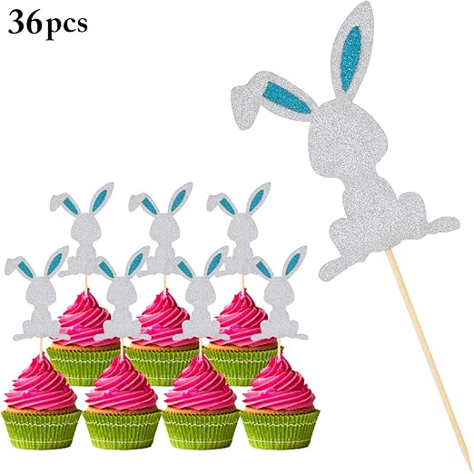 Amazon Com Coxeer Easter Bunny Cake Toppers 36pcs Rabbit Cupcake
