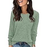 Tankaneo Womens Long Sleeve Sweater Fall 2025 Crew Neck Sweaters Dressy Casual Ribbed Trendy Tops