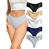 voenxe Seamless Women Underwear Thongs,High Waisted Ladies No Show Panties Line,Invisible Comfy Workout Undies,Soft,5-Pack