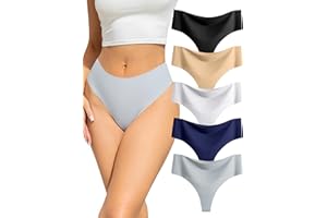 VOENXE Seamless Womens Thong Underwear,High Waisted No Show Ladies Panties,Comfortable Invisible Tanga,Workout Undies,5 Pack