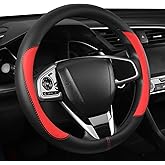 Car Steering Wheel Cover,Microfiber Leather Steering Wheel Cover Universal 14.5-15 inch, Anti-Slip Breathable Auto Wheel Cover Protector for Men Women (Black&Red)