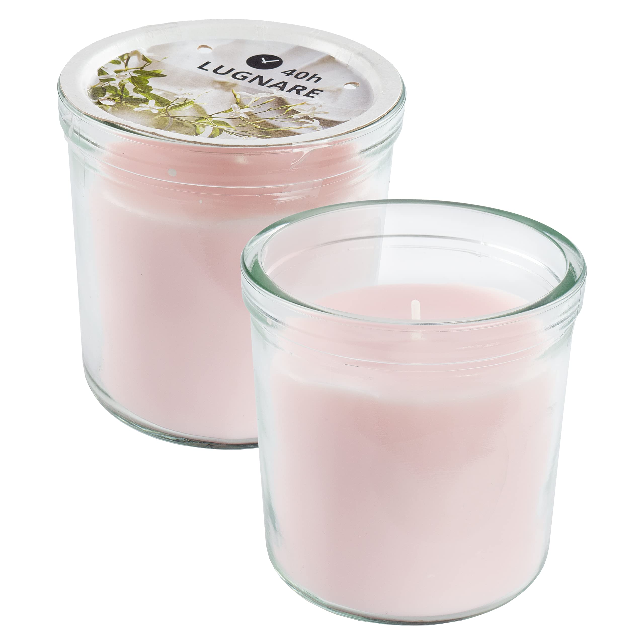 Ikea LUGNARE Light Pink Scented Candles in Glass Jars, Jasmine & Lily, 40 Hours Each - Set of 2