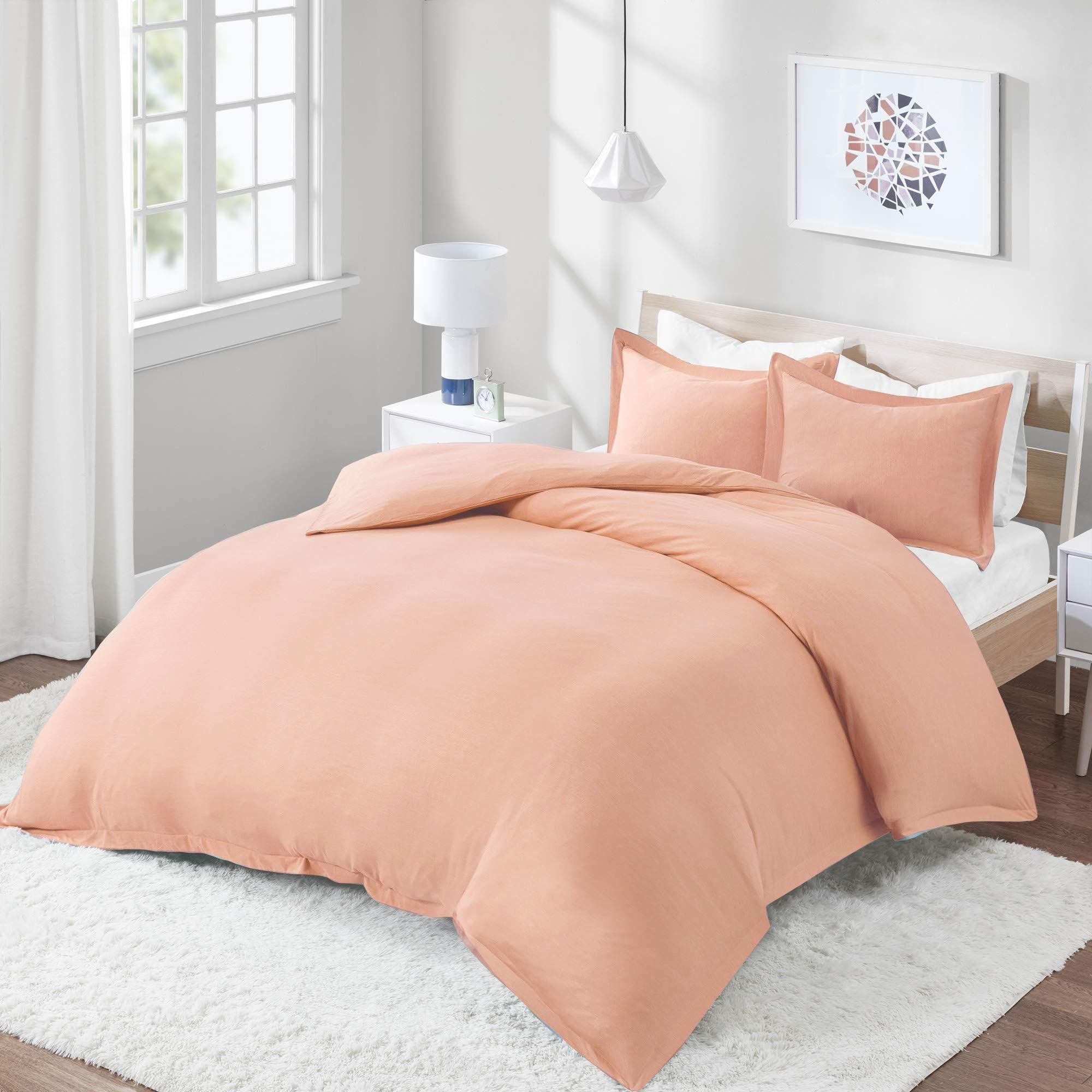 Comfort Spaces Cotton Blend Jersey 3 Piece Duvet Cover Pillow Shams, Breathable Ultlra Soft Bedding Set, King, Blush