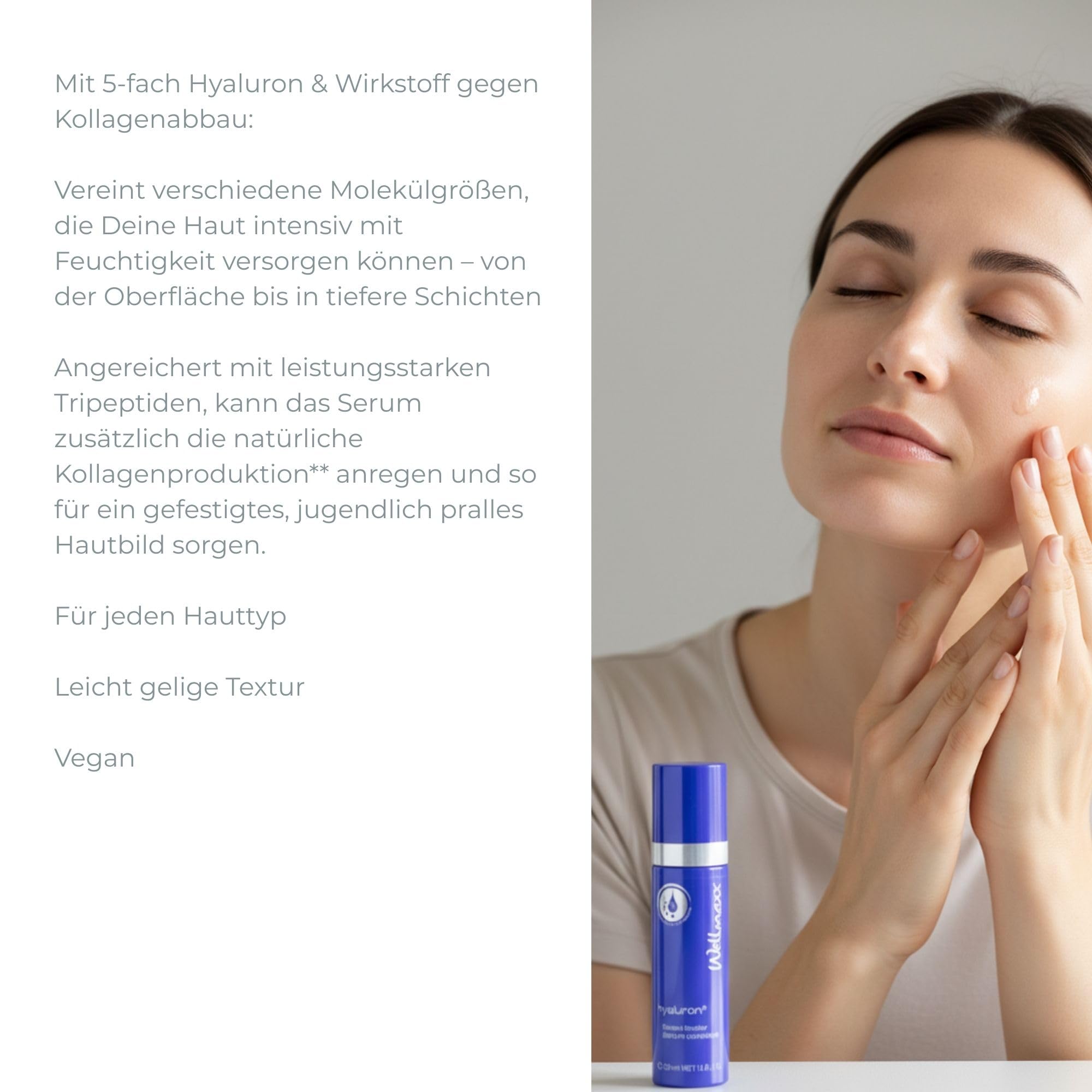 WELLMAXX® hyaluron⁵ CollagenBooster serum concentrate l leichtes 5-fach hyaluron Serum l Feuchtigkeit & Straffheit l Anti Aging l alle Hauttypen l Made in Germany l Dermatest „sehr gut“* l 50 ml 2
