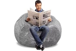 AHWEKR Bean Bag Chair Cover, Durable Comfortable Chair PV Fur Bean Bag Sofas Faux Fur Sofa Living Room Sofa Bed Large Bean Bag Chairs Cover (No Filler,Cover only) 4ft Light Grey