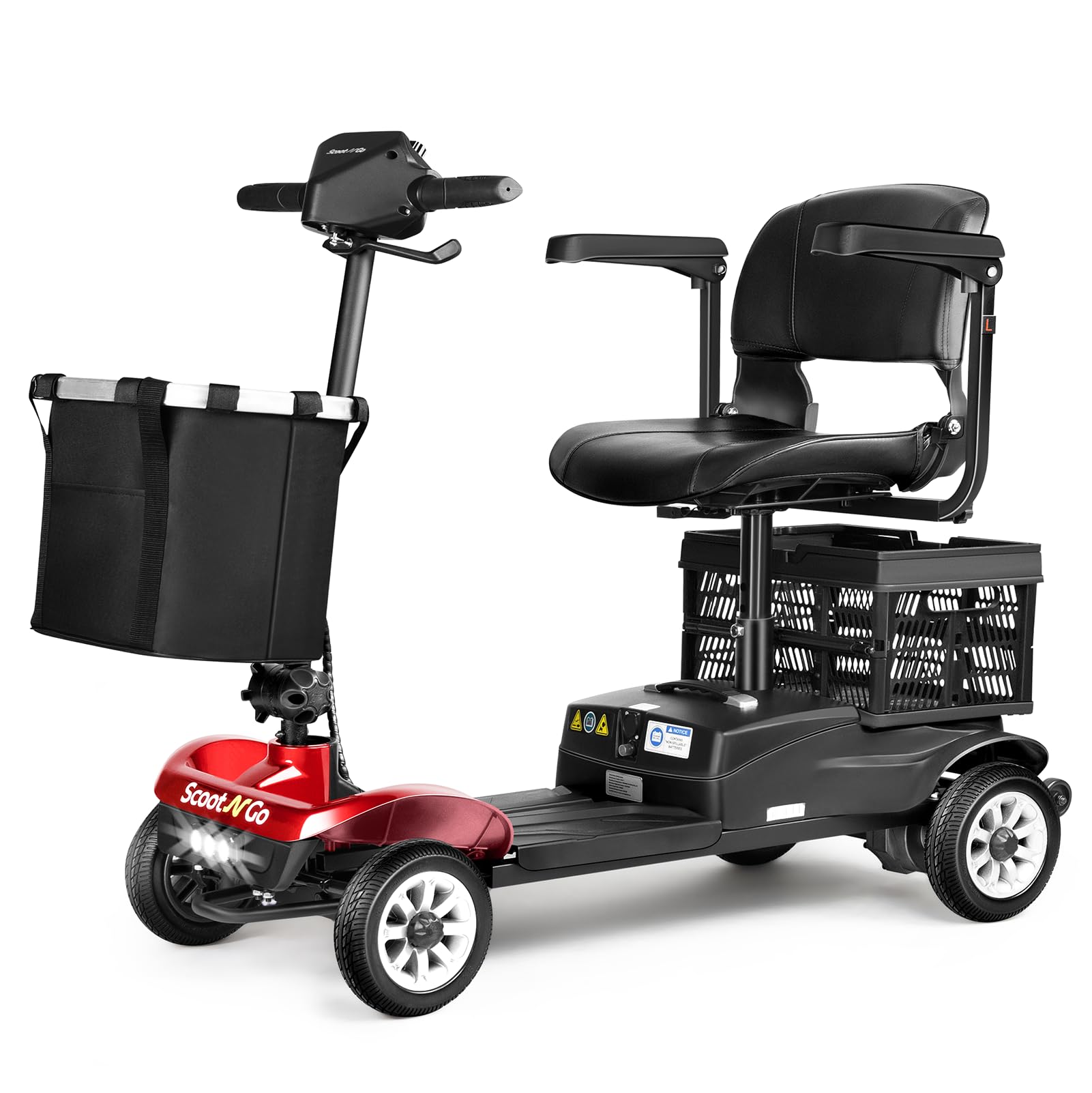 Photo 1 of ****he does not have the basket in the back**Scootngo Mobility Scooters for Seniors& Adults Foldable Poweredb Wheelchair Device with Dual Detachable Baskets 4 Wheel Mobility Scooter with Long Travel Range (Red-Black)