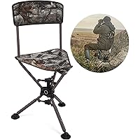 KEMIMOTO 360 Degree Tripod Swivel Hunting Chair, Folding Camo Blind Chair with Backrest, Height Adjustable for Hunting Fishin