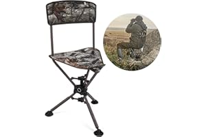 KEMIMOTO 360 Degree Tripod Swivel Hunting Chair, Folding Camo Blind Chair with Backrest, Height Adjustable for Hunting Fishin
