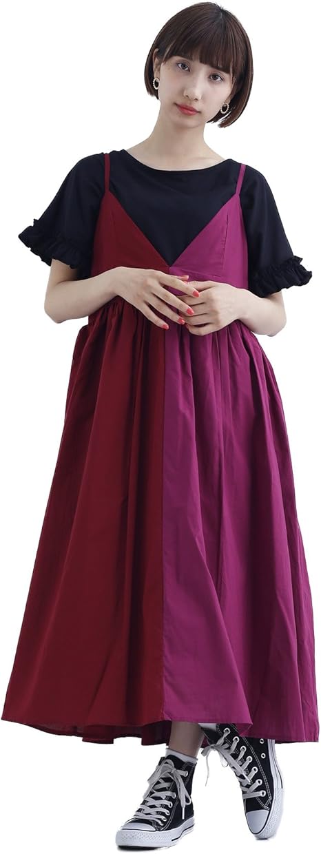 Amazon Co Jp メルロー Merlot コットンバイカラーキャミソールワンピース7717 Free ワイン 服 ファッション小物
