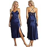 ALCEA ROSEA Women Silk Satin Nightgown Sexy Lace Chemise Lingerie Long Sleepdress for Ladies Sleepwear Slip Negligee