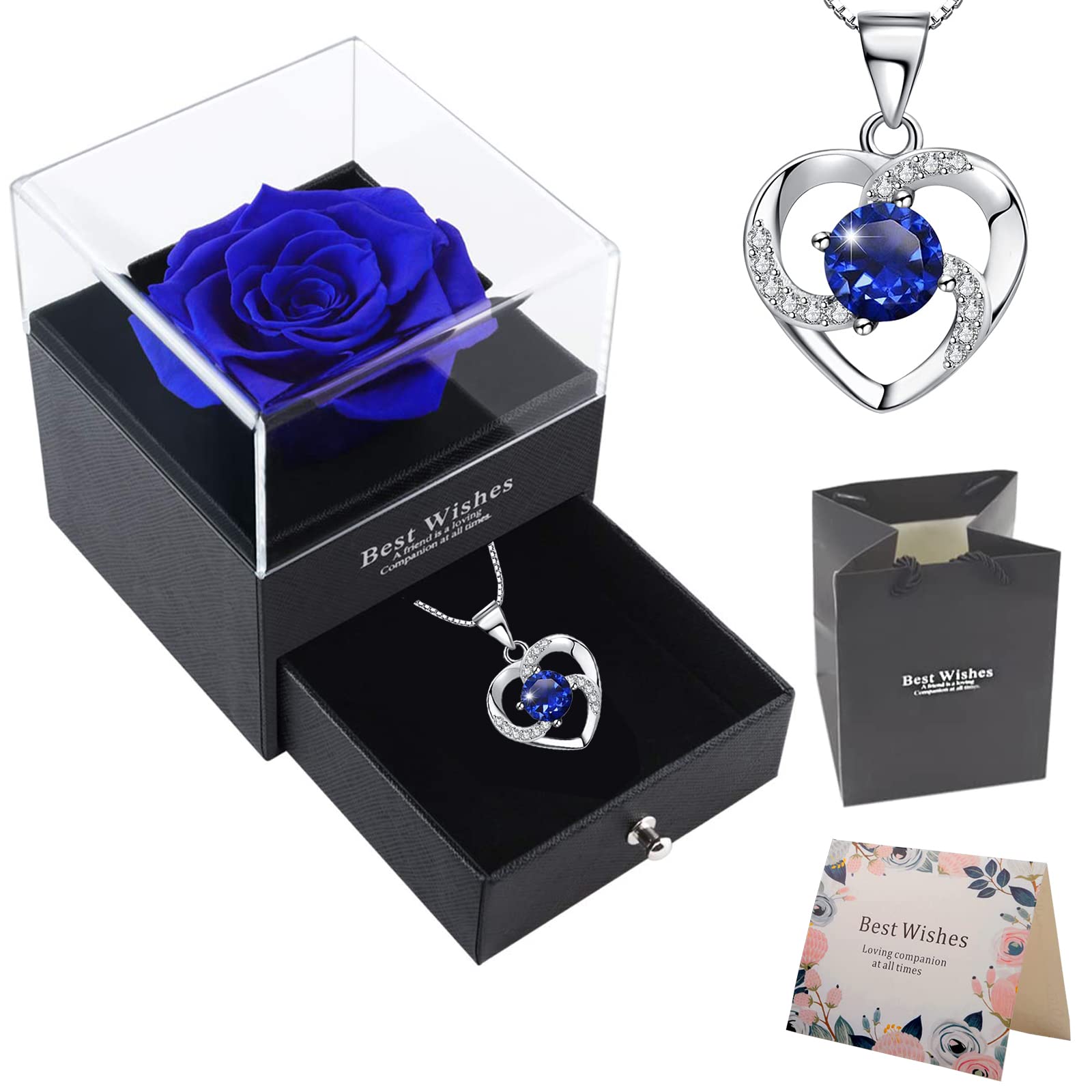 OIOYLEY Handmade Preserved Rose Jewellery Gift Box (Dark Blue A)