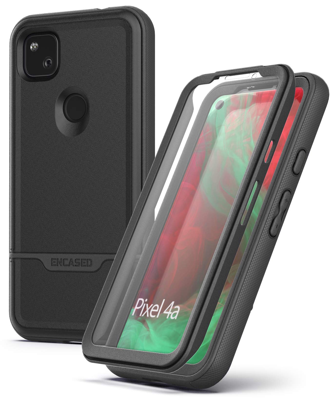 ENCASED Shockproof Pixel 4a Case with Screen Protector (Rebel Shield) Full Body Protective Cover with Build-in Screen Guard for Google Pixel 4a - Black — image 1