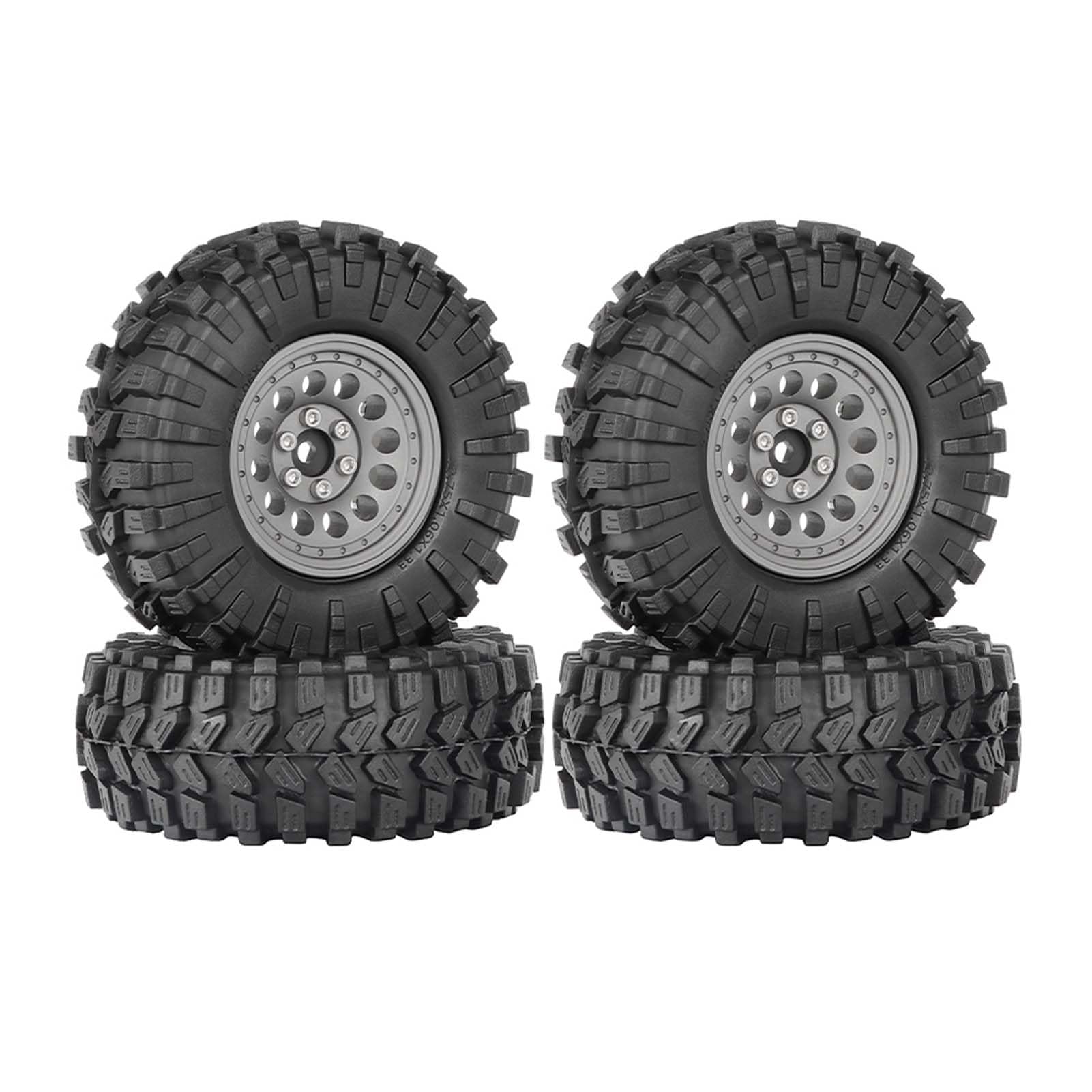KEEDA 1.33β All-Terrain Tire and Wheel Set - Alloy Beadlock Wheels & Tyres with 5mm & 7mm Hex for 1/12 1/14 1/18 1/24 RC Crawler (A, Gray) β image 1