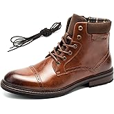 Temeshu Mens Casual Lace Up Motorcycle Boots Classic Combat Ankle Boots(with shoelaces) HH06 Brown 10.5
