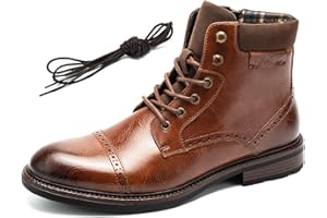 Temeshu Mens Casual Lace Up Motorcycle Boots Classic Combat Ankle Boots(with shoelaces) HH06